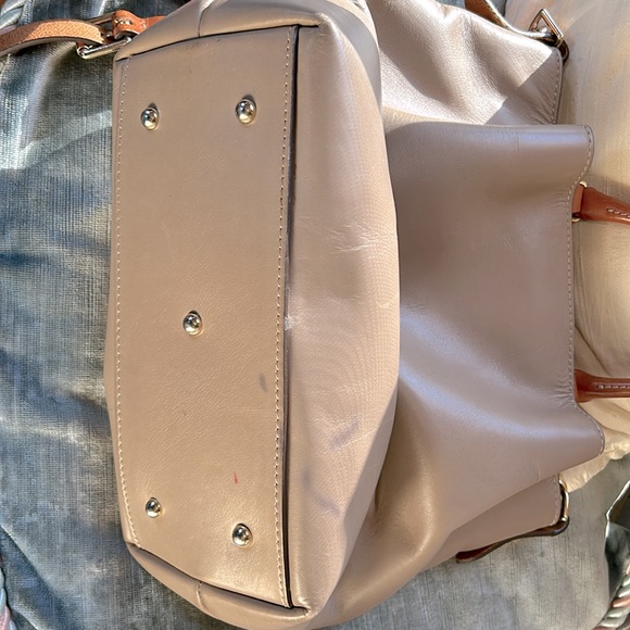 Dooney & Bourke Taupe Leather Crossbody Bag with Cognac Handles, Brass Hardware - Picture 9 of 11